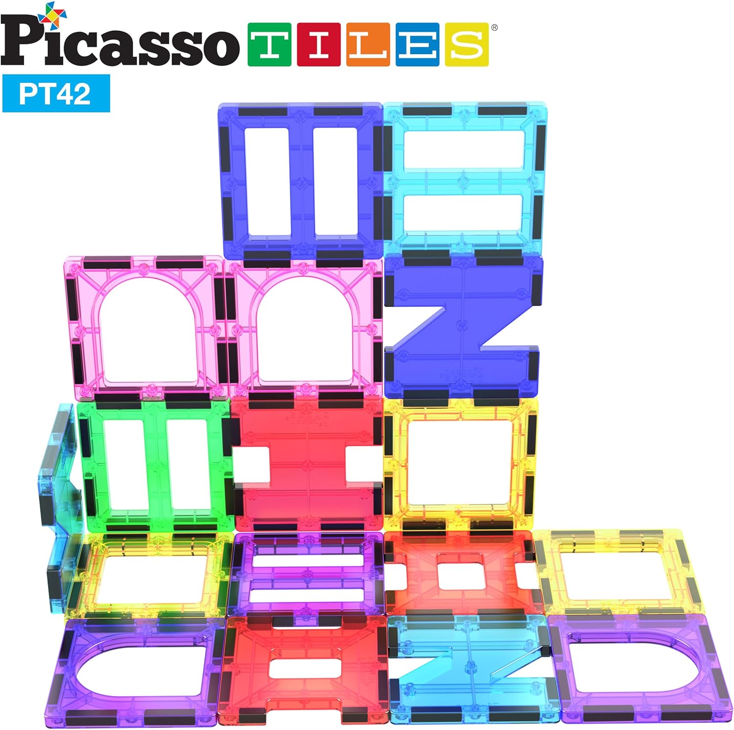 PicassoTiles PT42 Designer Artistry Kit 42pcs Set Magnet Building Tiles Clear Color Magnetic 3D Building Block - Creativity Beyond Imagination! Educational, Inspirational, Conventional, Recreational