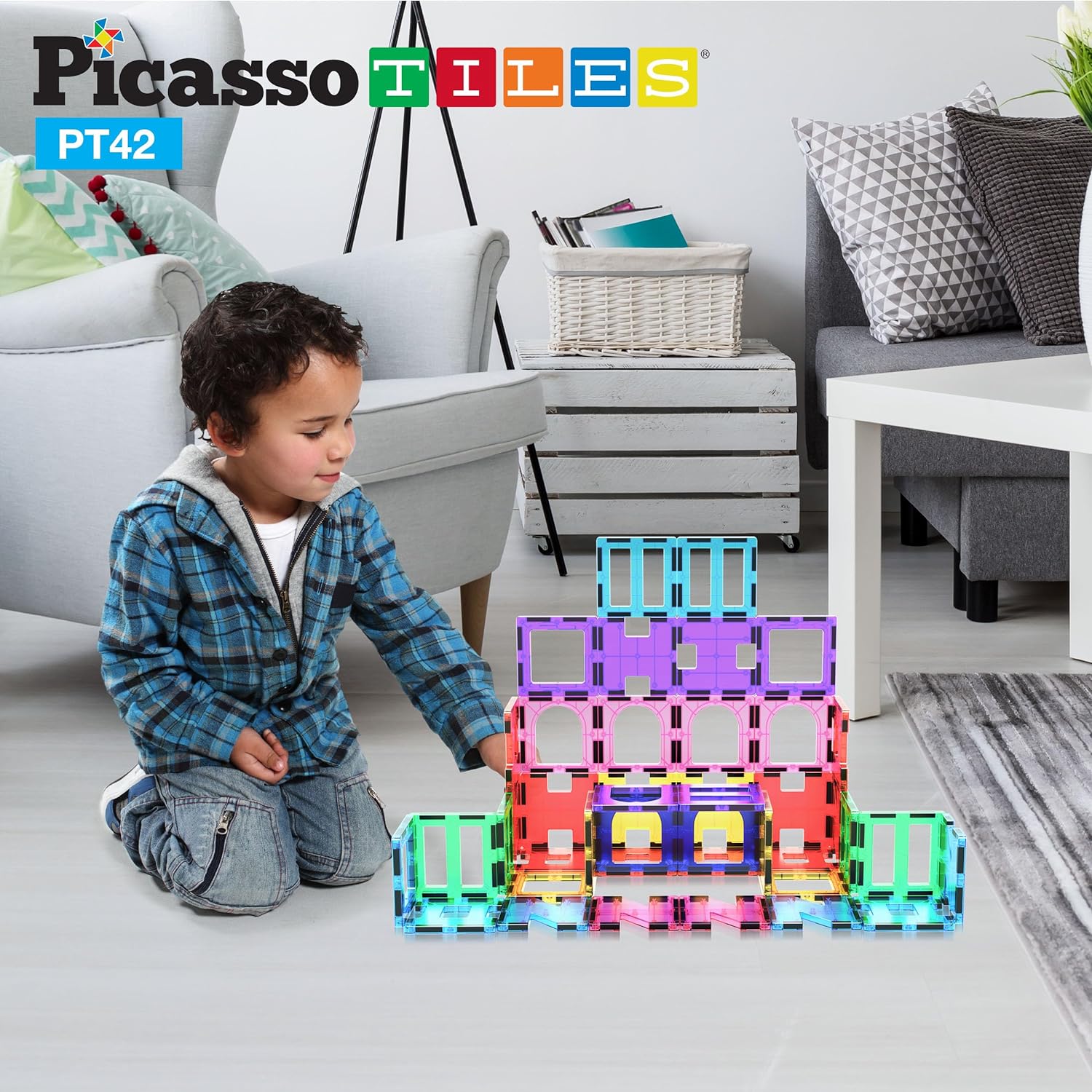 PicassoTiles PT42 Designer Artistry Kit 42pcs Set Magnet Building Tiles Clear Color Magnetic 3D Building Block - Creativity Beyond Imagination! Educational, Inspirational, Conventional, Recreational
