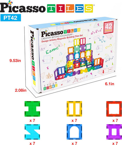 PicassoTiles PT42 Designer Artistry Kit 42pcs Set Magnet Building Tiles Clear Color Magnetic 3D Building Block - Creativity Beyond Imagination! Educational, Inspirational, Conventional, Recreational