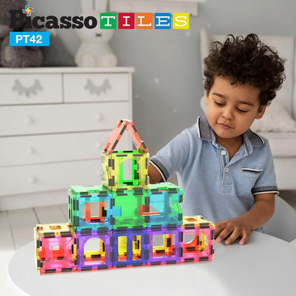 PicassoTiles PT42 Designer Artistry Kit 42pcs Set Magnet Building Tiles Clear Color Magnetic 3D Building Block - Creativity Beyond Imagination! Educational, Inspirational, Conventional, Recreational