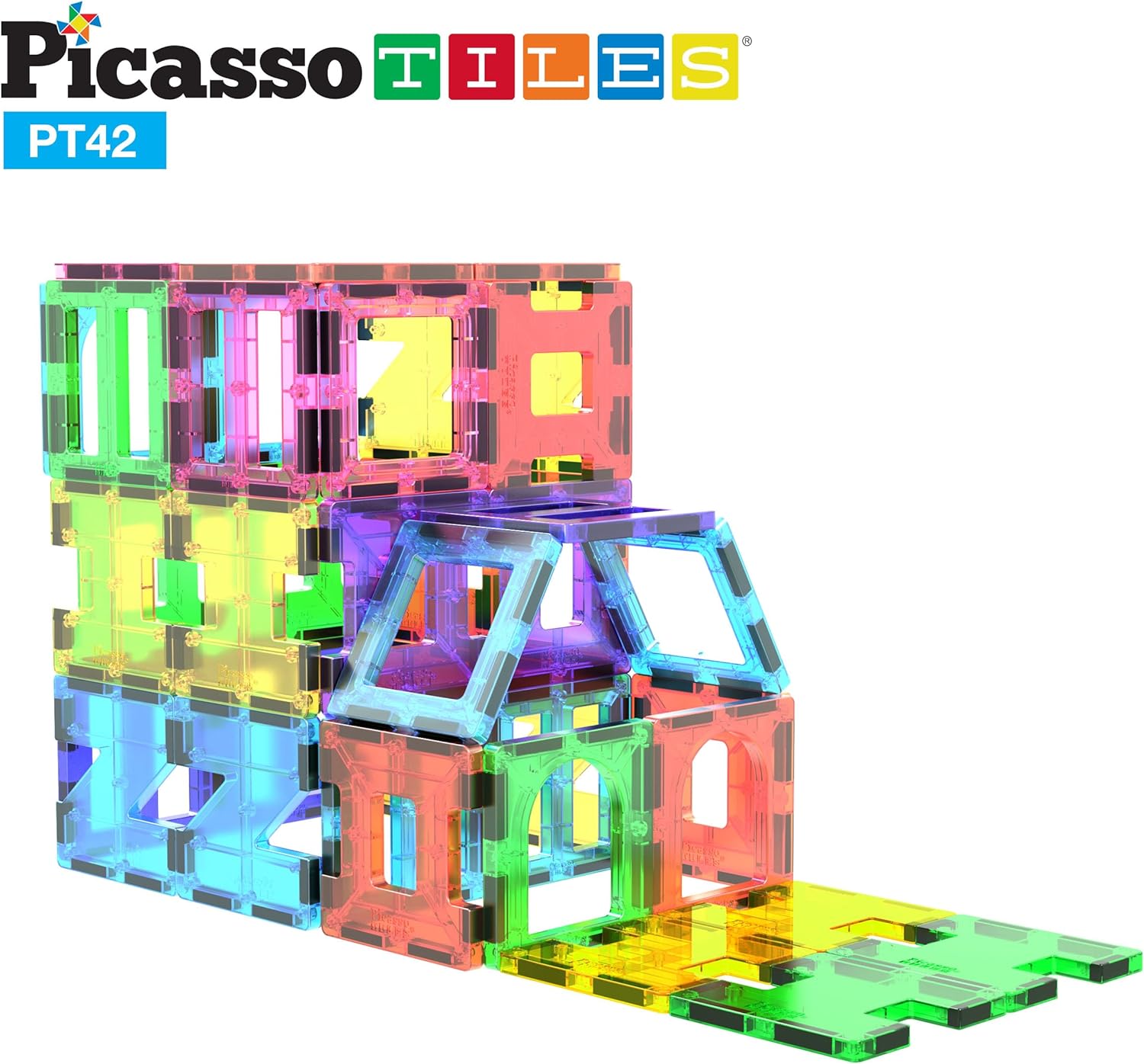 PicassoTiles PT42 Designer Artistry Kit 42pcs Set Magnet Building Tiles Clear Color Magnetic 3D Building Block - Creativity Beyond Imagination! Educational, Inspirational, Conventional, Recreational