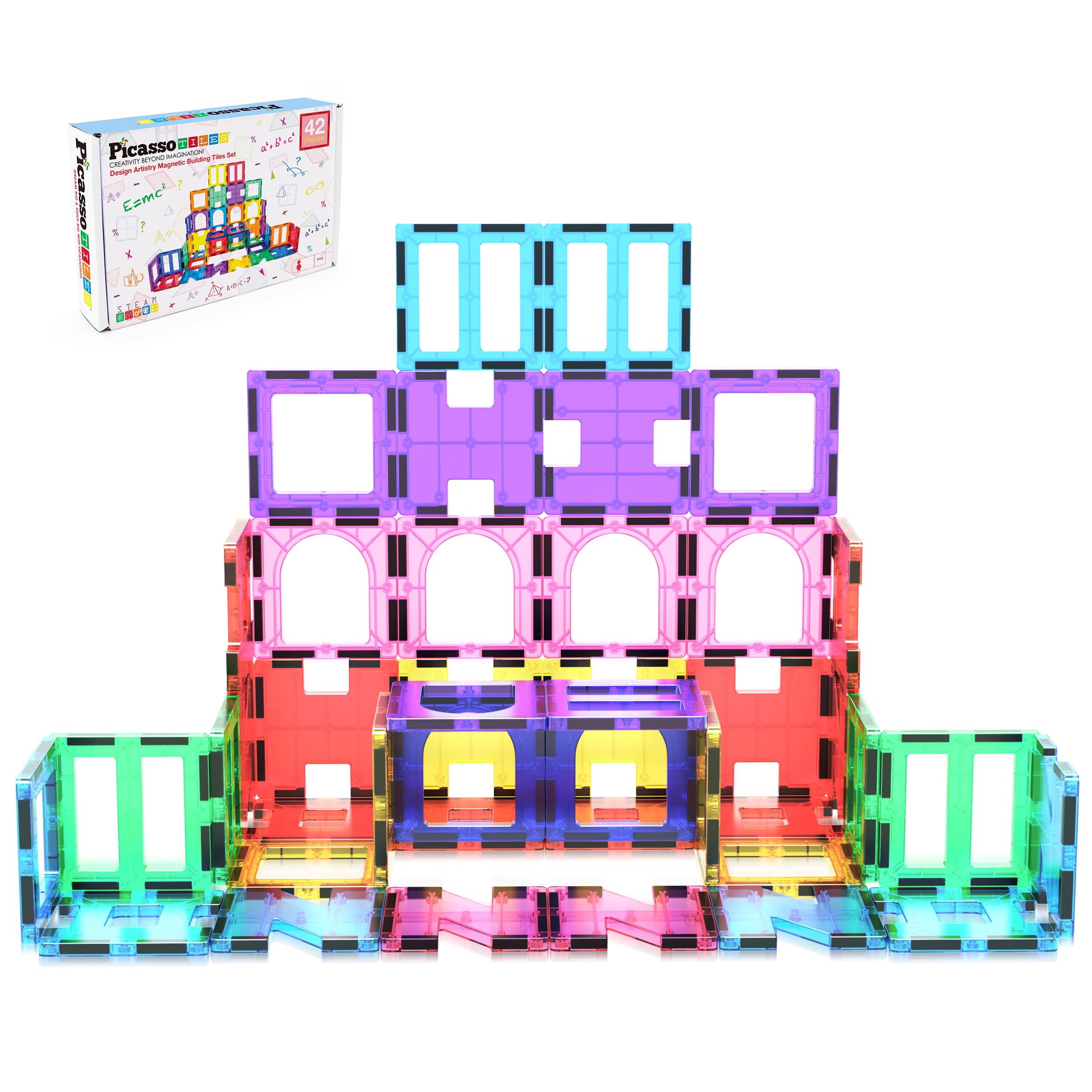 PicassoTiles PT42 Designer Artistry Kit 42pcs Set Magnet Building Tiles Clear Color Magnetic 3D Building Block - Creativity Beyond Imagination! Educational, Inspirational, Conventional, Recreational