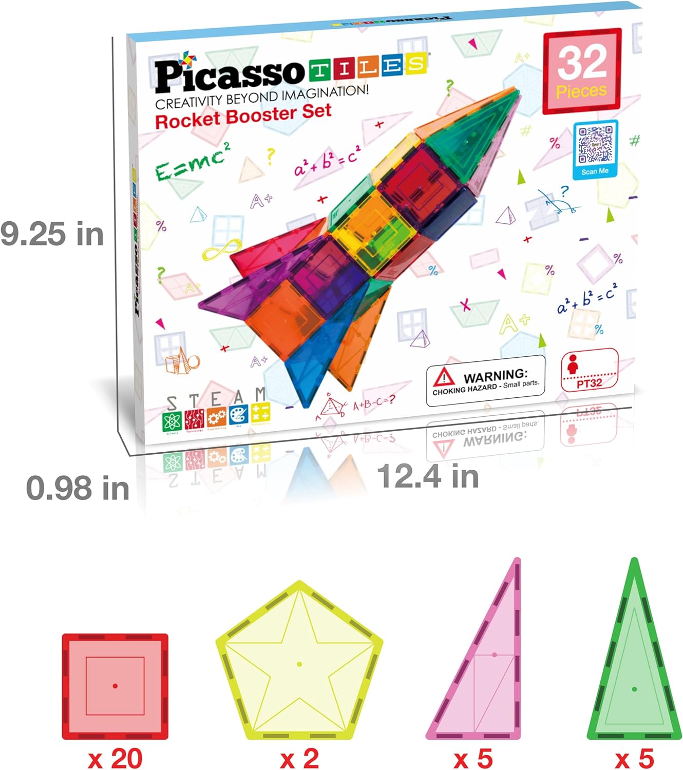 PicassoTiles 32 Piece Magnetic Building Block Rocket Booster Theme Set Magnet Construction Toy Educational Kit Engineering STEM Learning Playset Child Brain Development Stacking