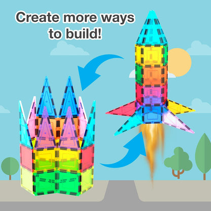 PicassoTiles 32 Piece Magnetic Building Block Rocket Booster Theme Set Magnet Construction Toy Educational Kit Engineering STEM Learning Playset Child Brain Development Stacking