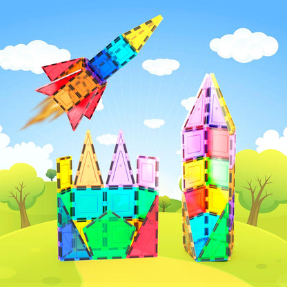 PicassoTiles 32 Piece Magnetic Building Block Rocket Booster Theme Set Magnet Construction Toy Educational Kit Engineering STEM Learning Playset Child Brain Development Stacking