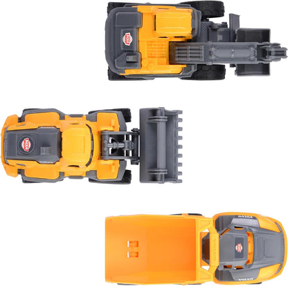 Dickie Toys - Volvo Baustellenfahrzeuge ab 3 Jahre (3 Stück) - Construction Set mit 3 Spielzeugautos (Bagger, Radlader, Kipplaster) für Kinder, je 16 cm, Autos mit Freilauf und beweglichen Teilen