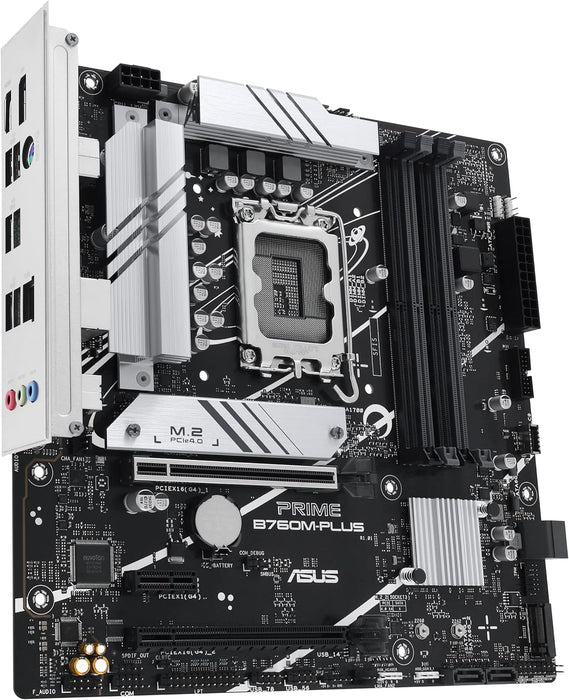 ASUS Prime B760M-PLUS Intel B760 LGA 1700 mATX Motherboard (PCIe 4.0, M.2, Realtek 2.5Gb Ethernet, DP, HDMI, SATA 6Gbps, USB Type-C, Pre-Assembled I/O Protector, Aura Sync