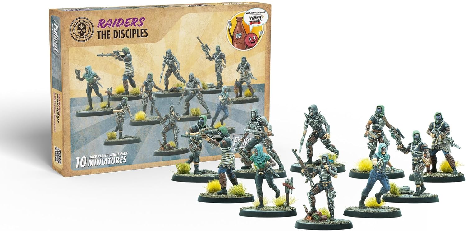Modiphius Entertainment: Fallout Wasteland Warfare: Raiders - The Disciples - 10 Unpainted Figures, Nuka World Wave, Miniatures Compatible w/ Factions