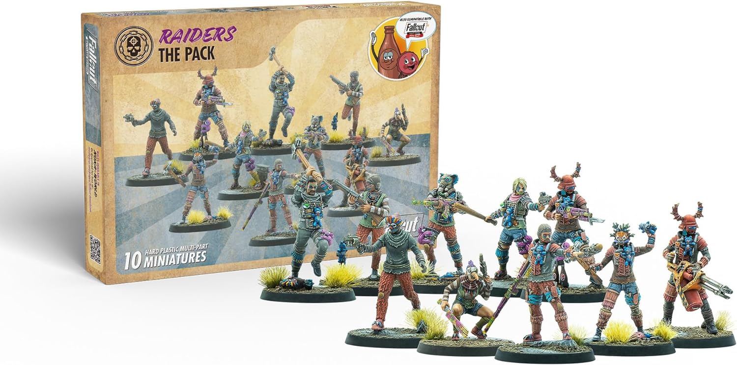 Modiphius Entertainment: Fallout Wasteland Warfare: Raiders - The Pack - 10 Unpainted Figures, Nuka World Wave, Miniatures Also Compatible w/Factions