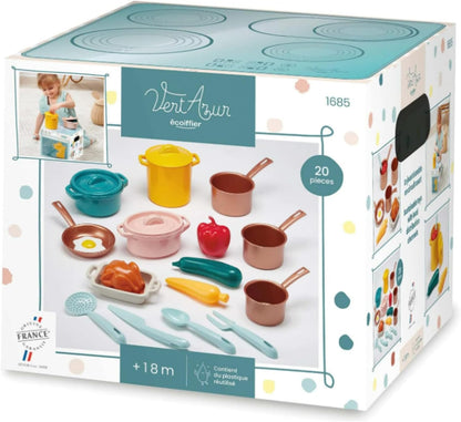 Ecoiffier Battery Green JOUETS 1685 Saucepan Set Azure Imitation Game for Children from 18 Months, One Size