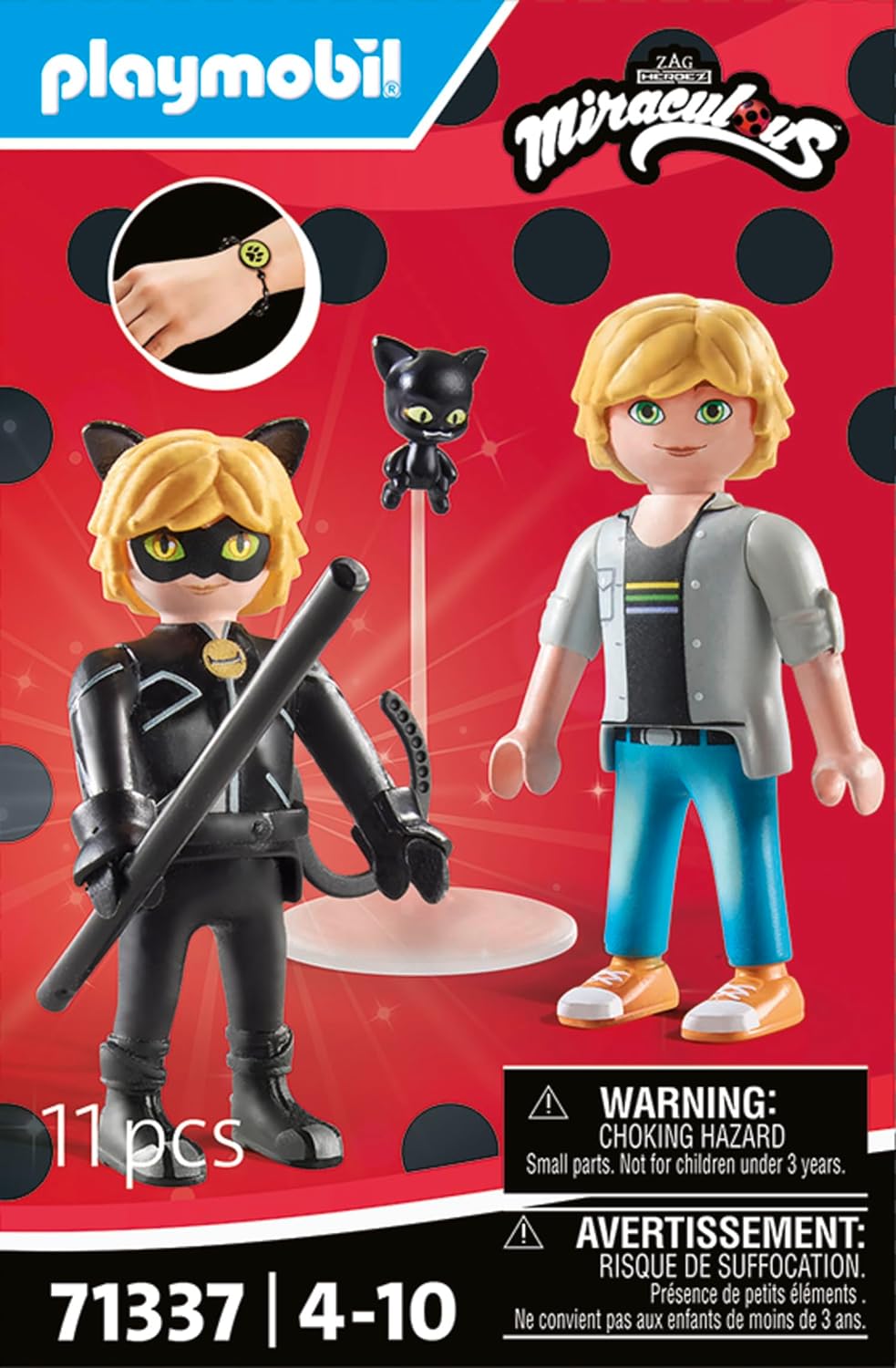 PLAYMOBIL Miraculous 71337 Miraculous: Adrien & Cat Noir, heldenhaftes Abenteuer, inklusive Kwami Plagg und vielfältigem Zubehör, Abenteuer mit Ladybug, detailreiches Spielzeug für Kinder ab 4 Jahren