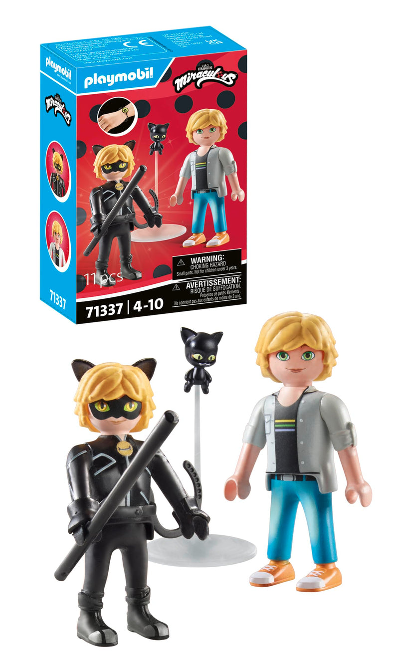 PLAYMOBIL Miraculous 71337 Miraculous: Adrien & Cat Noir, heldenhaftes Abenteuer, inklusive Kwami Plagg und vielfältigem Zubehör, Abenteuer mit Ladybug, detailreiches Spielzeug für Kinder ab 4 Jahren