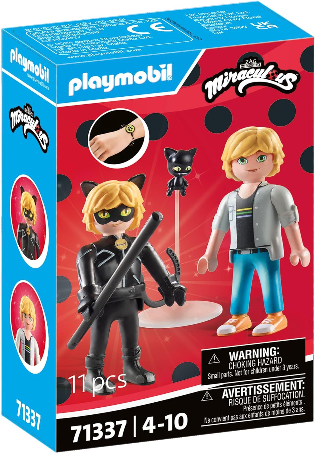 PLAYMOBIL Miraculous 71337 Miraculous: Adrien & Cat Noir, heldenhaftes Abenteuer, inklusive Kwami Plagg und vielfältigem Zubehör, Abenteuer mit Ladybug, detailreiches Spielzeug für Kinder ab 4 Jahren
