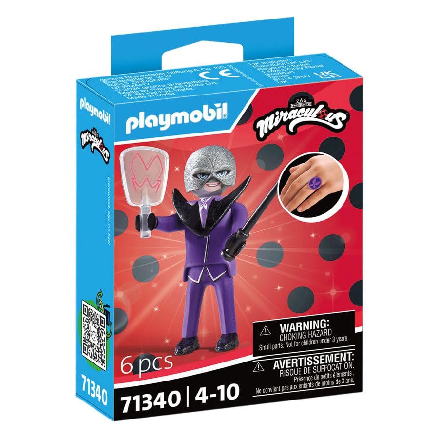 Playmobil 71340 Miraculous: Hawk Moth, Tales of Ladybug and Cat Noir, collector’s item, gifting toy and fun imaginative role-play, playsets for children ages 4+
