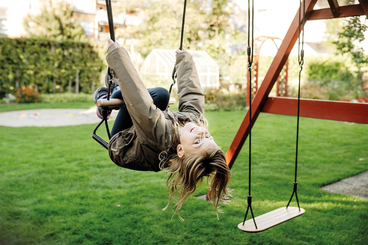 small foot Trapeze Gymnastic Rings Black Line, Wooden Swing for Kids & Adults, Ages 3+ Years, 12409