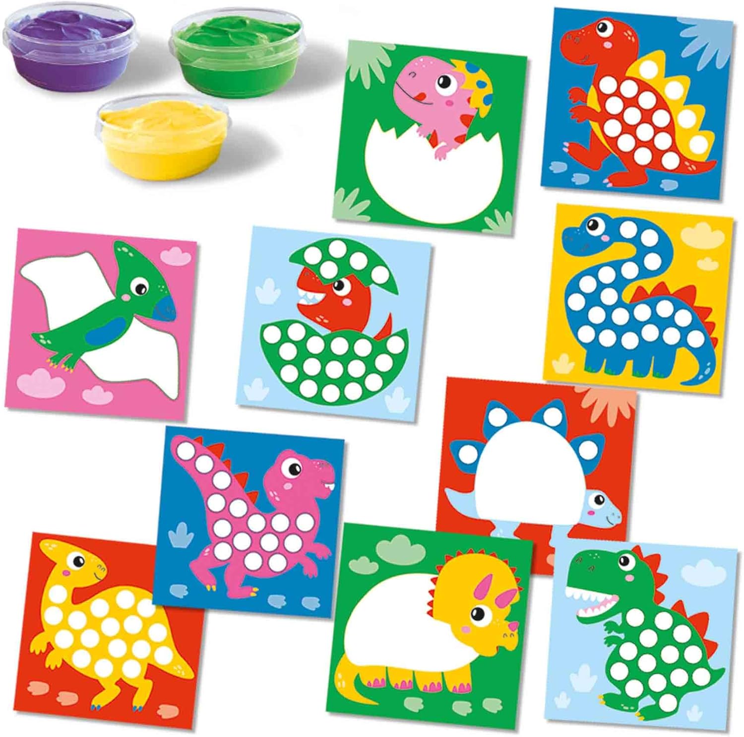 SES Creative 14442 - My first - Fingerprint paint dinos, 10 colouring pages with easily washable paint, complete first time painting set for Children ages 1-4