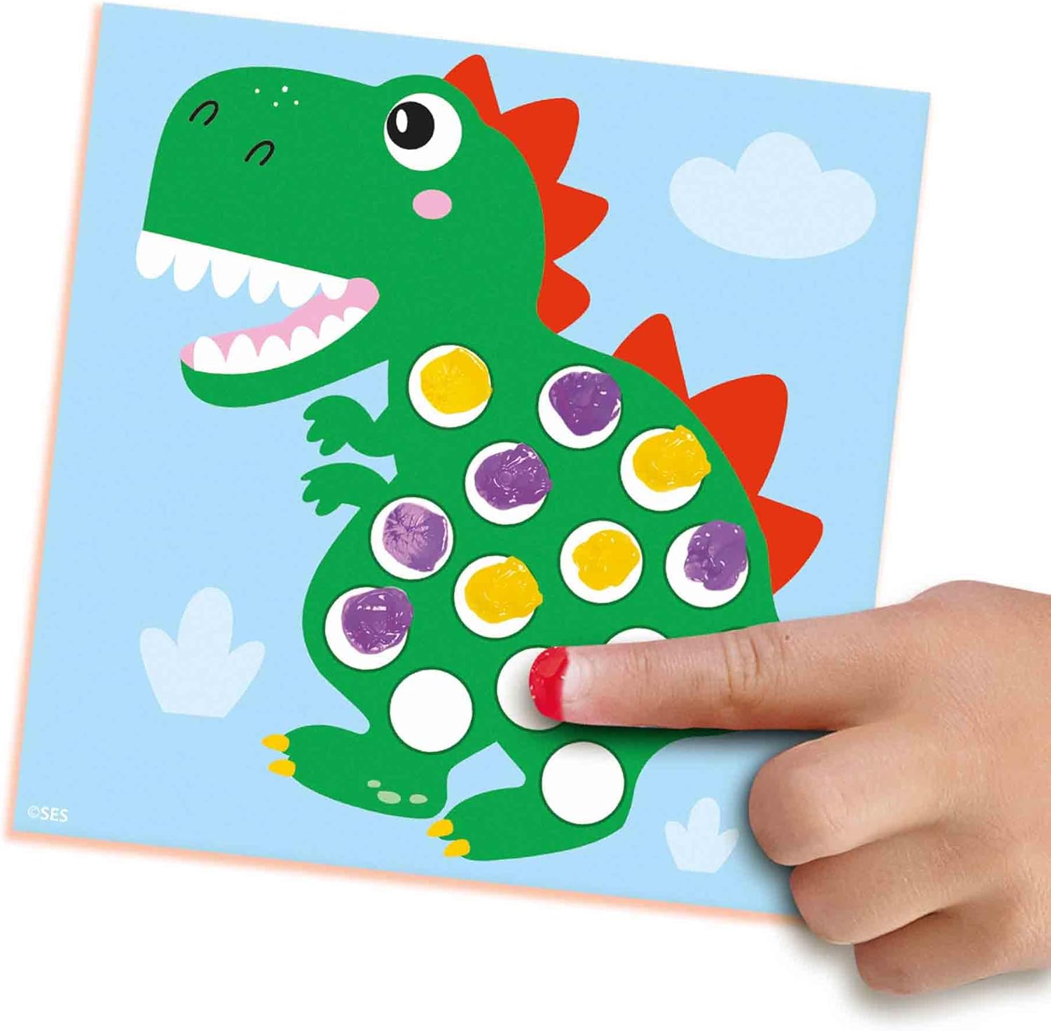 SES Creative 14442 - My first - Fingerprint paint dinos, 10 colouring pages with easily washable paint, complete first time painting set for Children ages 1-4