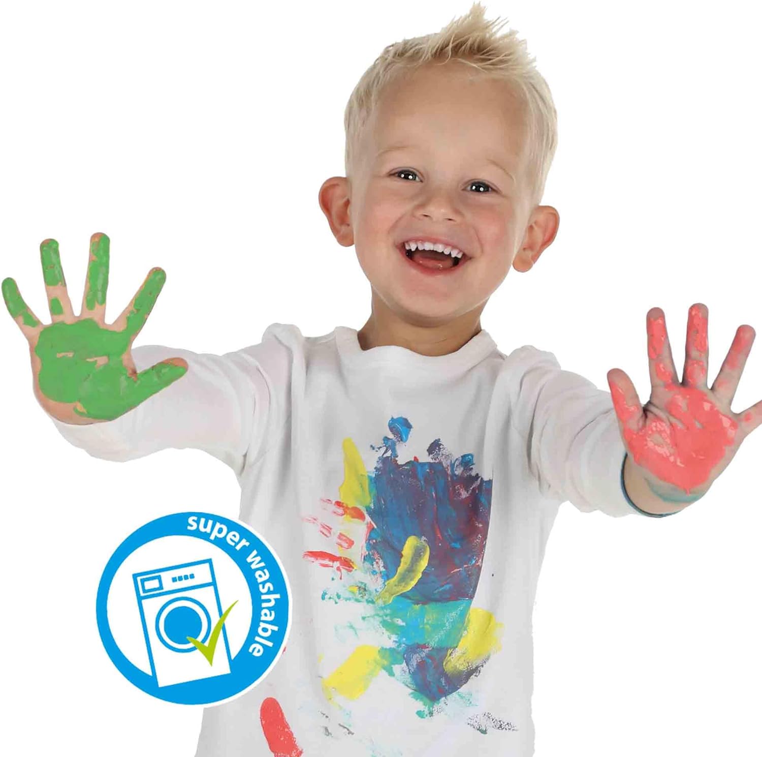 SES Creative 14449 My first-Mein erstes Fingerfarbenset mit Bastelschürze, diverse Farben, Mittel