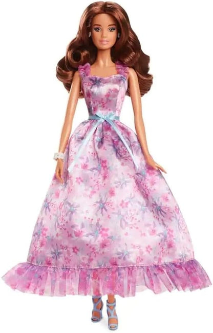 Barbie Signature Birthday Wishes Doll with Silky Lilac Dress Brown Wavy Hair - Gift Boxed HRM54