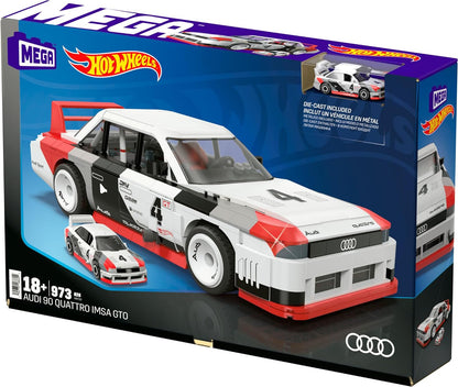 MEGA Hot Wheels Collectible Car Building Toy, Audi 90 Quattro IMSA GTO with 973 Pieces and Die-Cast Model, Build & Display Set for Collectors, Red, HRY20