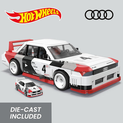 MEGA Hot Wheels Collectible Car Building Toy, Audi 90 Quattro IMSA GTO with 973 Pieces and Die-Cast Model, Build & Display Set for Collectors, Red, HRY20