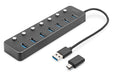 Digitus DA-70248 7 Port USB 3.0-Hub drehbar, einzeln schaltbar, LED-Anzeige Dunkelgrau