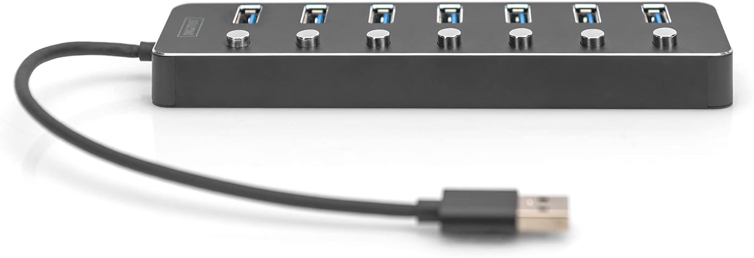 Digitus DA-70248 7 Port USB 3.0-Hub drehbar, einzeln schaltbar, LED-Anzeige Dunkelgrau