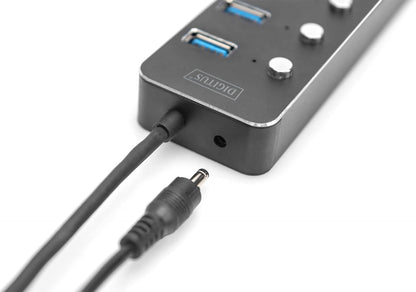 Digitus DA-70248 7 Port USB 3.0-Hub drehbar, einzeln schaltbar, LED-Anzeige Dunkelgrau