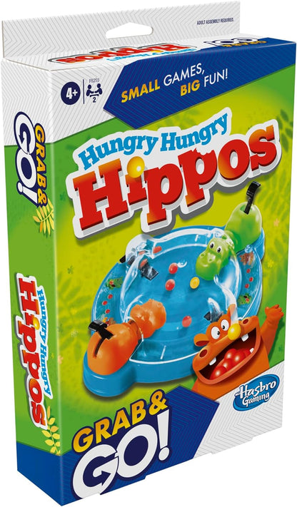 Hungry Hungry Hippos Grab and Go Game, gioco portatile per 2 giocatori, gioco da viaggio per bambini, include 2 ippopotami che mordono