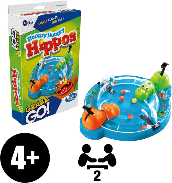 Hungry Hungry Hippos Grab and Go Game, gioco portatile per 2 giocatori, gioco da viaggio per bambini, include 2 ippopotami che mordono