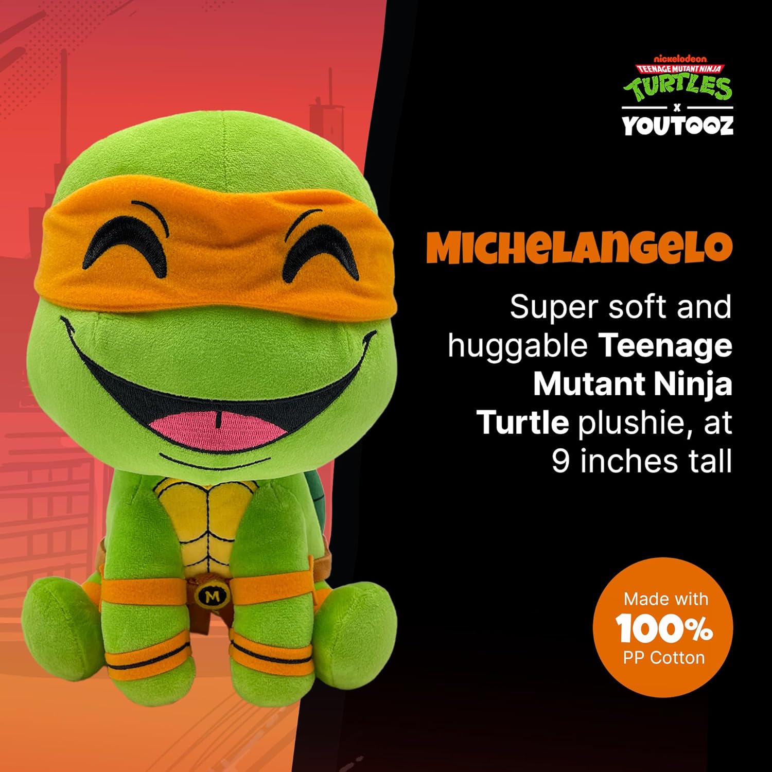 You Tooz Michelangelo Ninja Turtles 9" Inch Plush, Michelangelo TMNT Plushie from The Series Teenage Mutant Ninja Turtles - Chibi Michelangelo TMNT