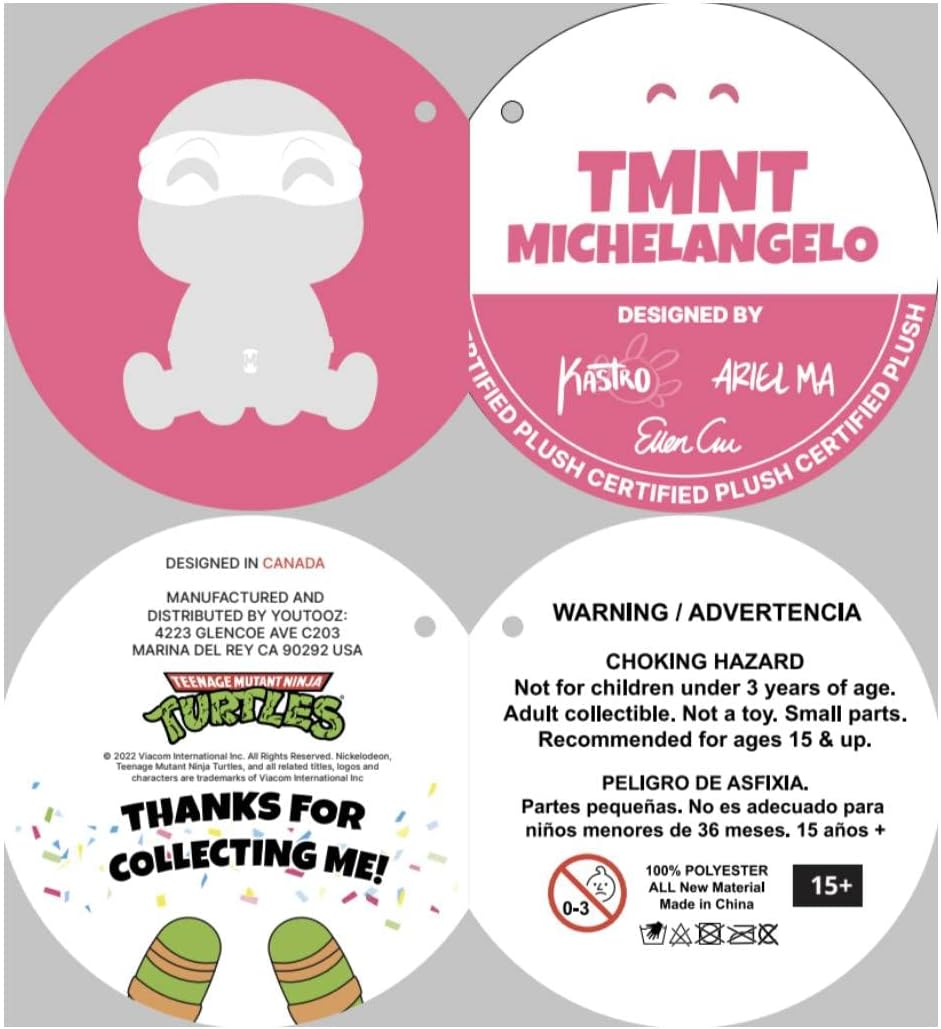You Tooz Michelangelo Ninja Turtles 9" Inch Plush, Michelangelo TMNT Plushie from The Series Teenage Mutant Ninja Turtles - Chibi Michelangelo TMNT