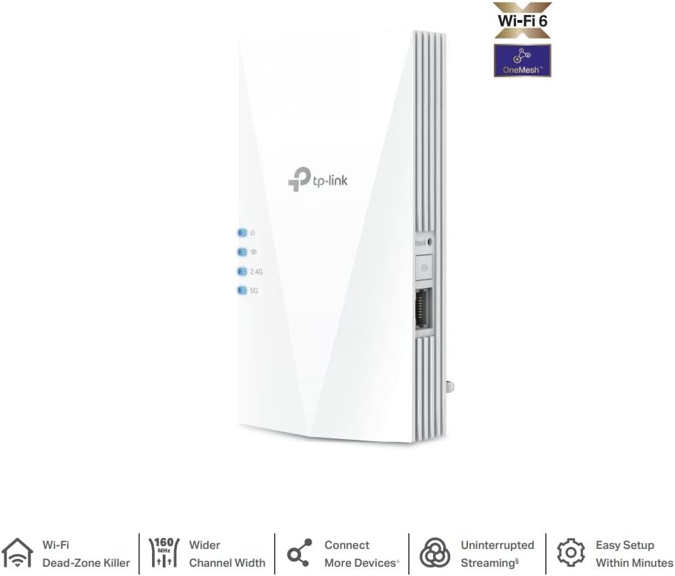 TP-Link AX3000 Dual Band Wi-Fi 6 Range Extender, Broadband Wi-Fi Booster/Hotspot with 1 Gigabit Port, 160 MHz Channels, Built-In Access Point Mode, Easy Setup, UK Plug (RE700X) Wi-Fi 6 Booster AX3000|Premium