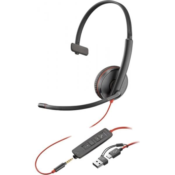 HP Poly Blackwire 3215 - Blackwire 3200 Series - Cuffie - On-Ear - cablate - Cancellazione attiva del rumore - Connettore da 3,5 mm, USB-C - Nero - Certificato per Skype per aziende