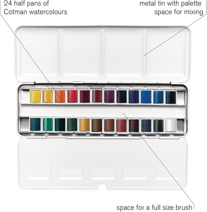 Winsor & Newton, Cotman Watercolour, 'Complete Travel Tin' , 24 x Half Pans