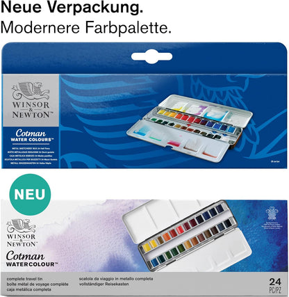 Winsor & Newton, Cotman Watercolour, 'Complete Travel Tin' , 24 x Half Pans