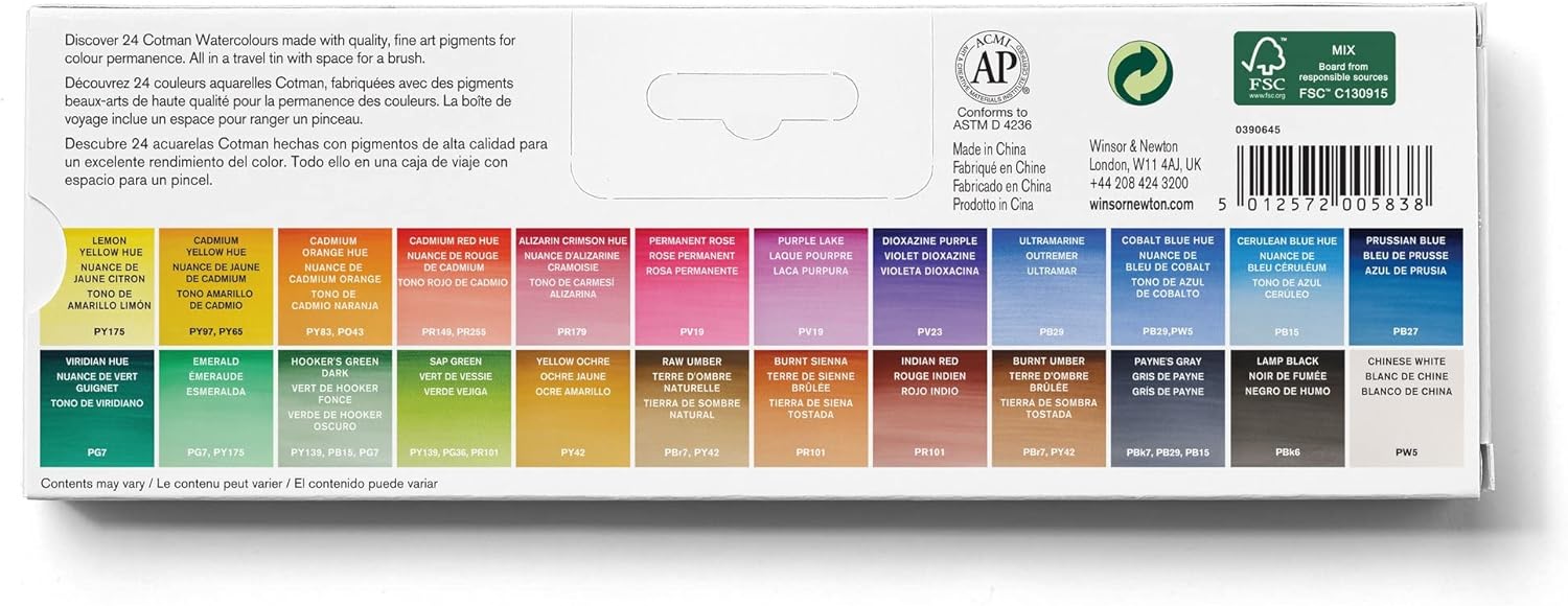 Winsor & Newton, Cotman Watercolour, 'Complete Travel Tin' , 24 x Half Pans
