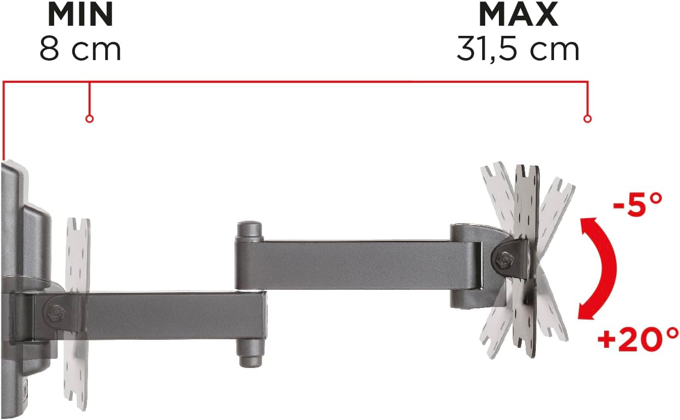 Meliconi FLATSTYLE FDR100, Double Rotation TV Wall Mount, Flat TV bracket from 14" to 25", VESA mount 50-75-100, Load capacity 25 Kg, Made in Italy, Black