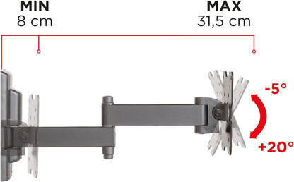 Meliconi FLATSTYLE FDR100, Double Rotation TV Wall Mount, Flat TV bracket from 14" to 25", VESA mount 50-75-100, Load capacity 25 Kg, Made in Italy, Black