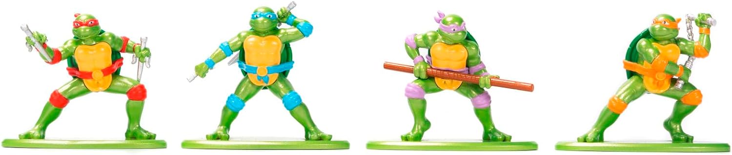 Jada Toys Ninja Turtles Nano Scene Turtle Lair (30 x 25 cm) - Telón de Fondo para coleccionar Figuras de Juguete (Incluye 4 Tortugas Ninja Mutantes Adolescentes de Metal y Accesorios de Juego, a