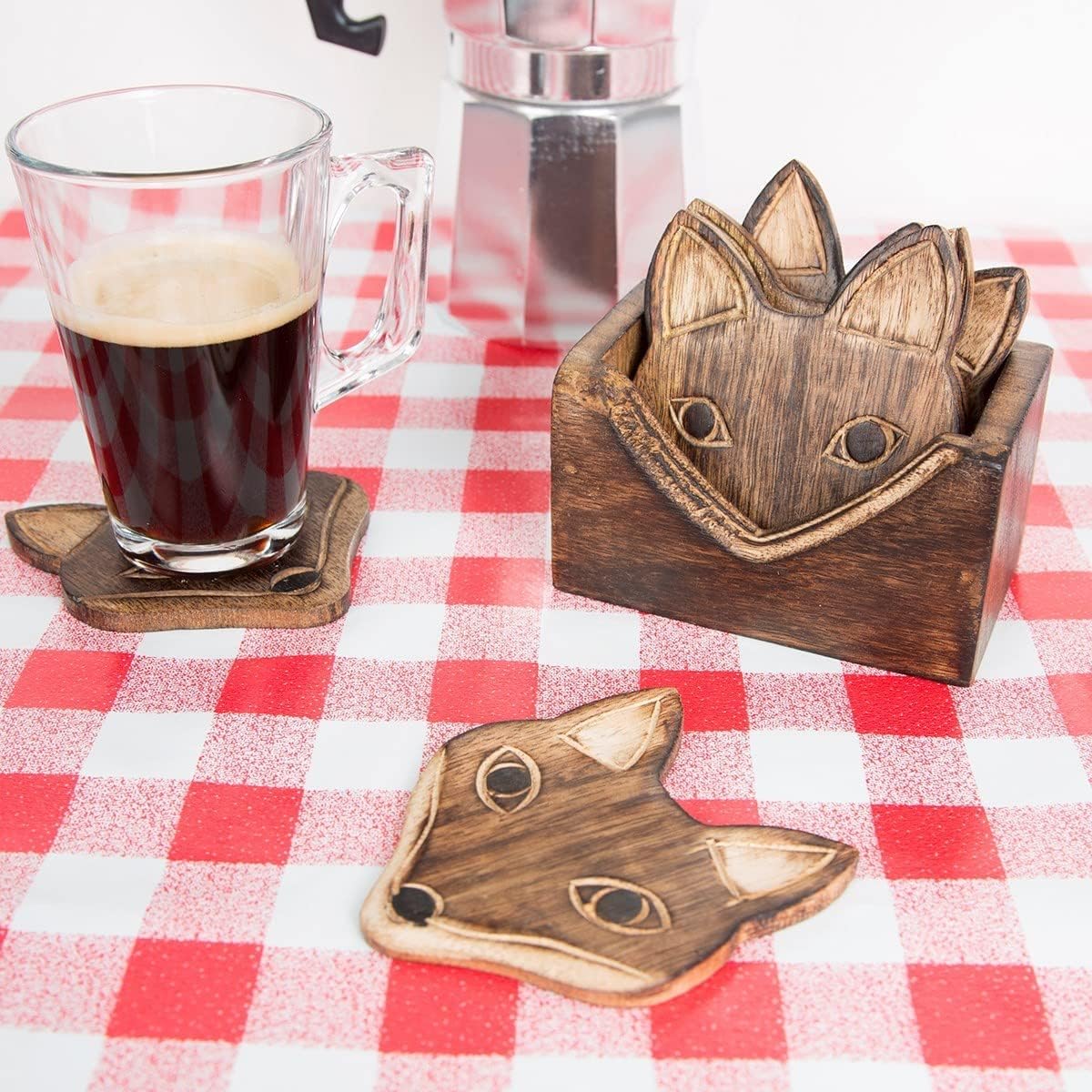 Sass & Belle Wooden Brown Fox Coasters - Set of 6