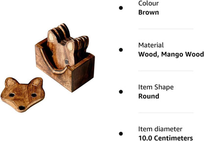 Sass & Belle Wooden Brown Fox Coasters - Set of 6
