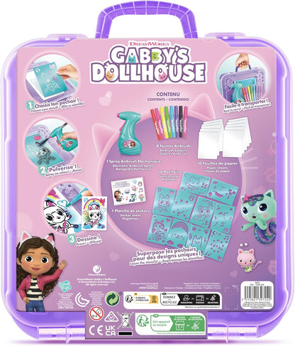 Canal Toys 110241 La Casa Muñecas Gabby-Maletín de actividades con Spray electrónico, plantillas y rotuladores Dollhouse-Activity Case with Electronic, Stencils and Markers, Violet