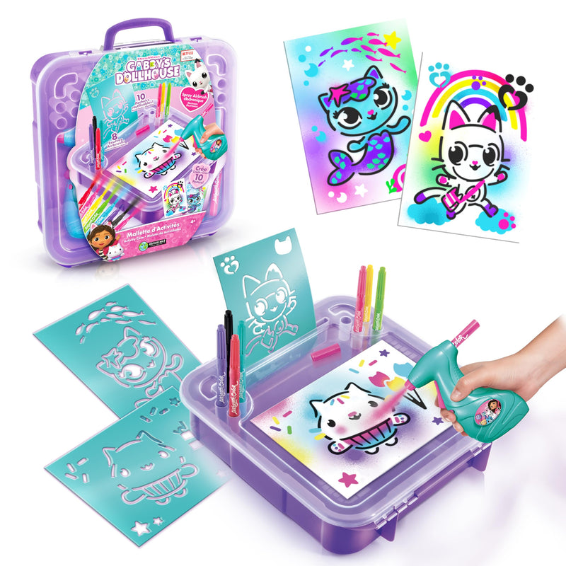 Canal Toys 110241 La Casa Muñecas Gabby-Maletín de actividades con Spray electrónico, plantillas y rotuladores Dollhouse-Activity Case with Electronic, Stencils and Markers, Violet