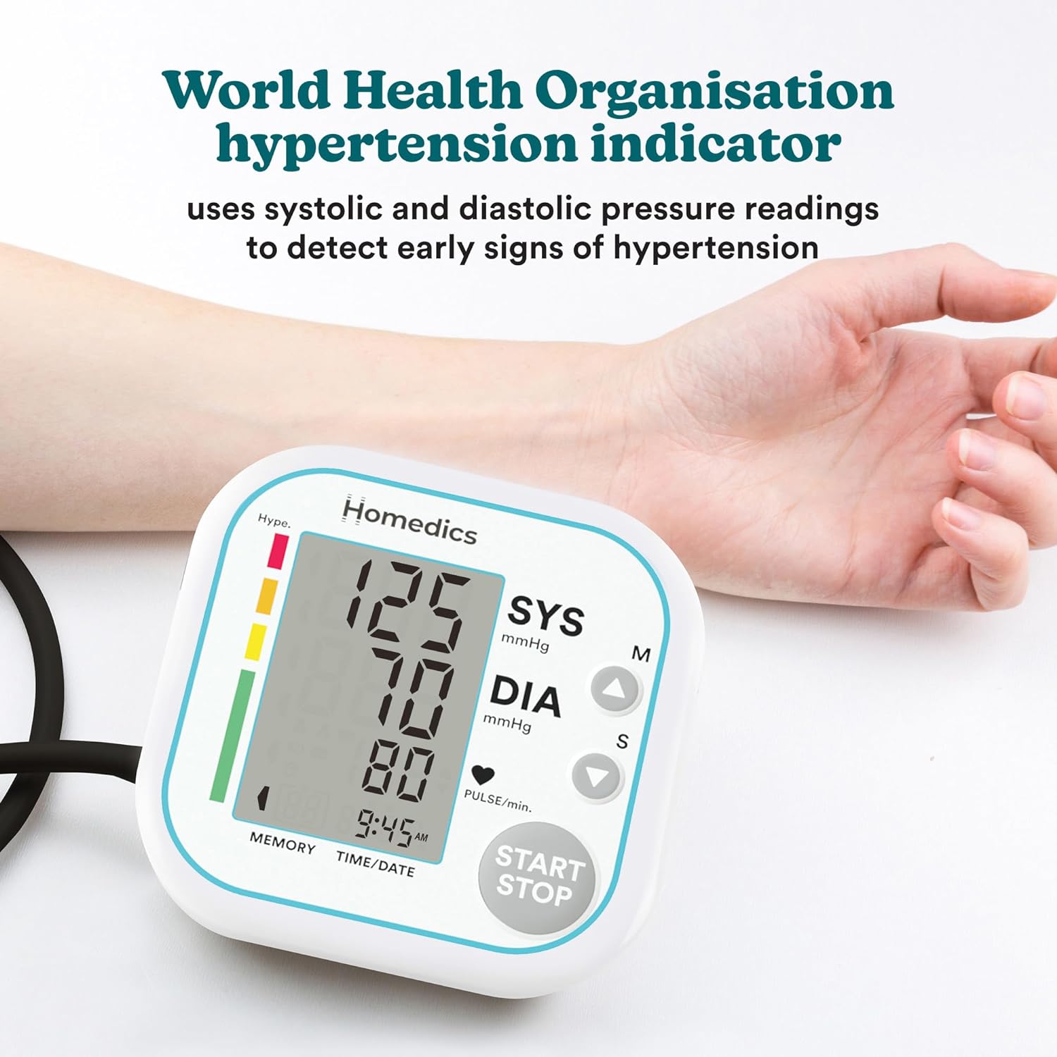 Homedics Automatic Arm Blood Pressure Monitor - Electric Heart-Rate Monitor for Home Use with Large Display and Adjustable Cuff, Irregular Heartbeat Detection - Health Diagnostics & Medical Supplies