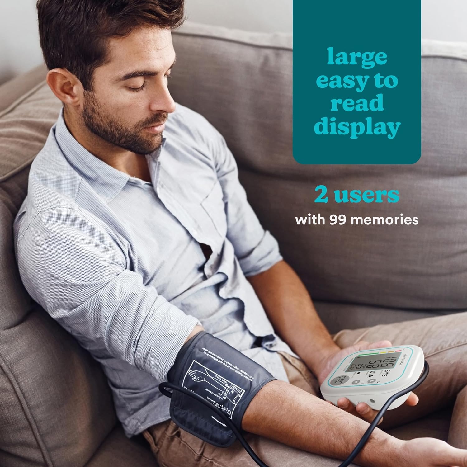 Homedics Automatic Arm Blood Pressure Monitor - Electric Heart-Rate Monitor for Home Use with Large Display and Adjustable Cuff, Irregular Heartbeat Detection - Health Diagnostics & Medical Supplies