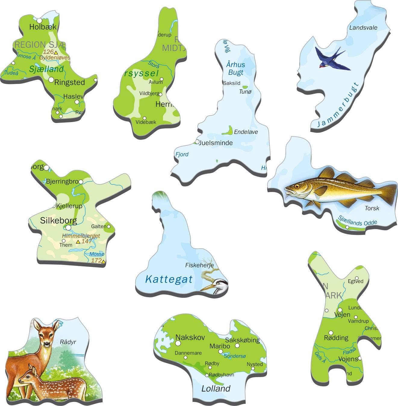 Larsen K78 Denmark Physical Map, Danish Edition, 66 Piece Boxless Tray & Frame Jigsaw Puzzle