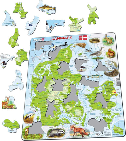 Larsen K78 Denmark Physical Map, Danish Edition, 66 Piece Boxless Tray & Frame Jigsaw Puzzle