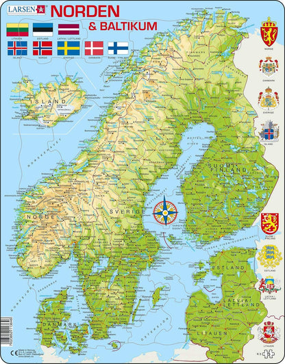 Larsen K3 The Nordics and the Baltics, Multilingual (Norwegian/Danish/Swedish) Edition, 75 Piece Boxless Tray & Frame Jigsaw Puzzle