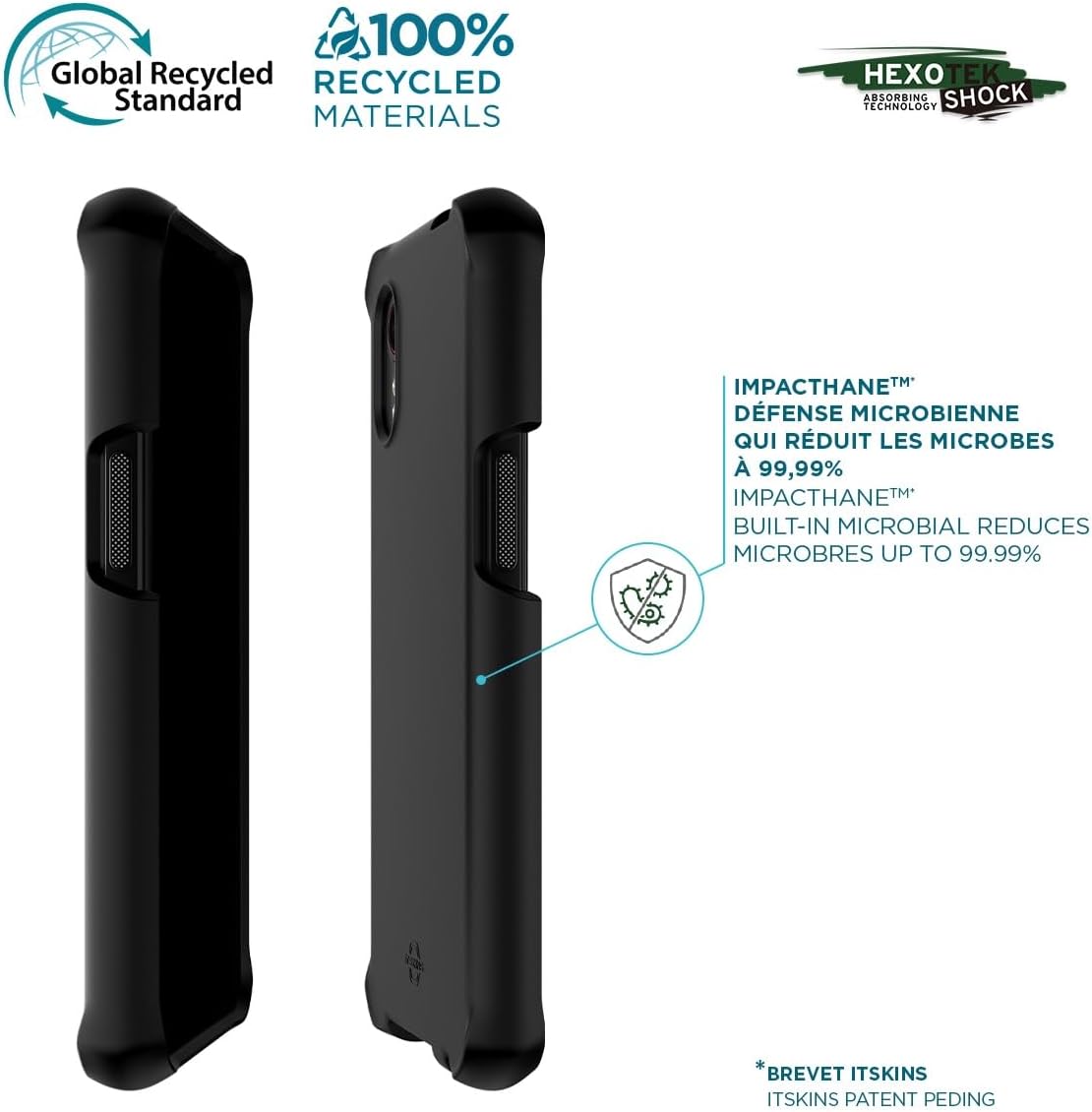 MOBILIS by ITSkins Galaxy XCover 7 Case, Reinforced Shockproof Case, Anti-Microbial Protection, 100% Recycled, Matte Black, Spectrum
